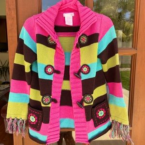 Girls knit sweater fun multi color and pockets